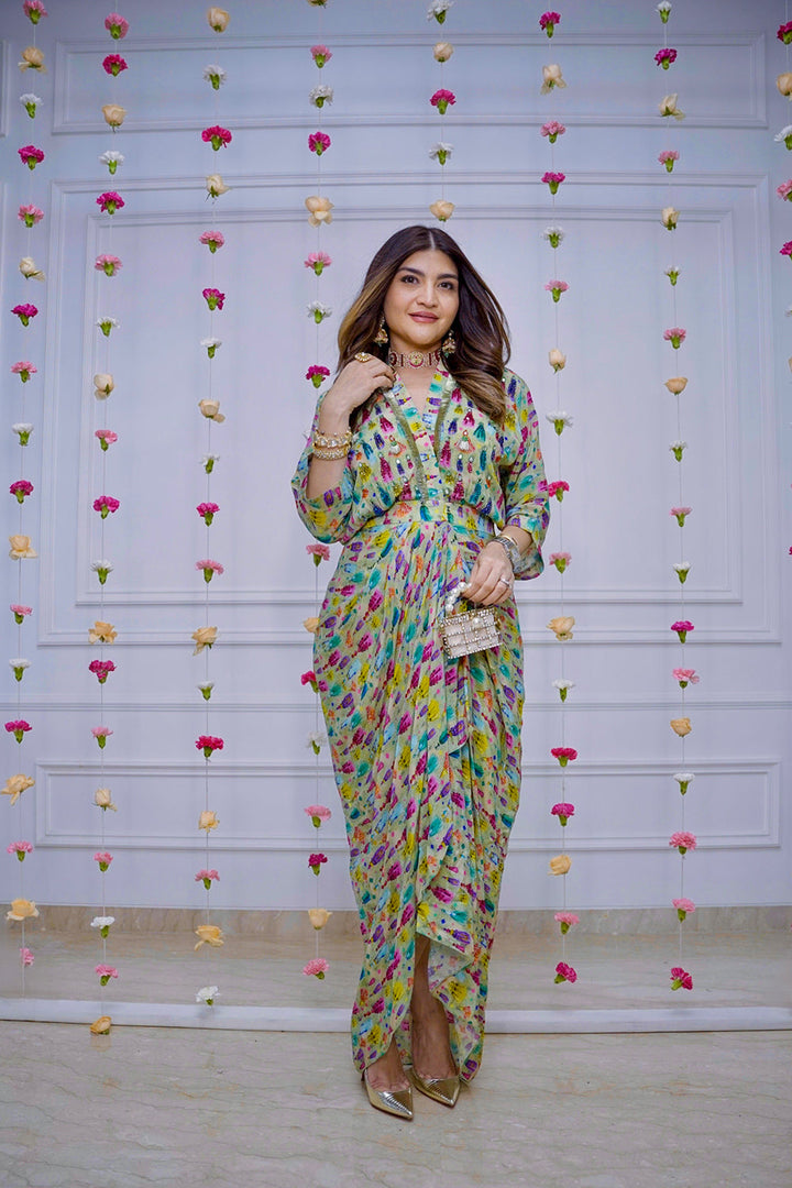 Neha Ikat Draped Dress| The Bumble Bee