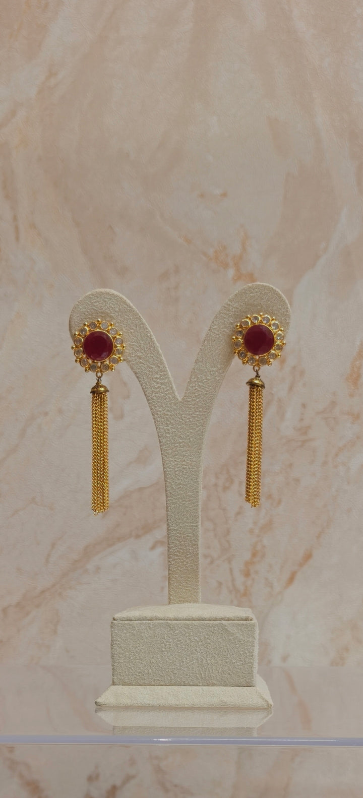 Ruby & Gold Tassel Statement Earrings|Inaayat  By Divya Taimni