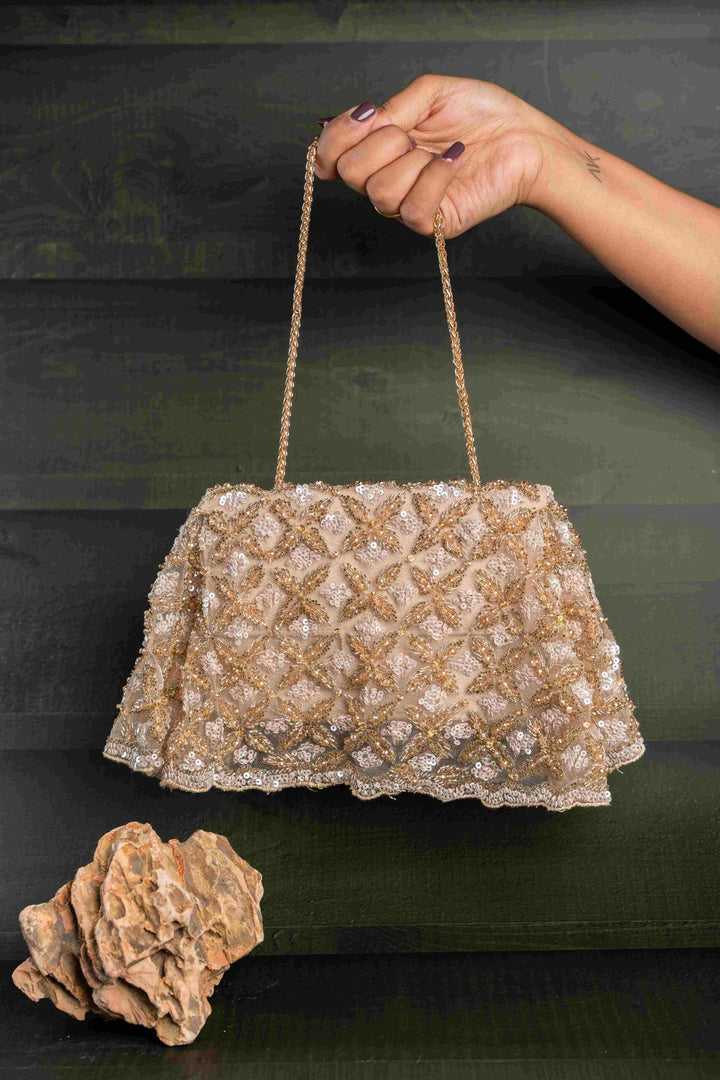 Silver & Gold Sequin & Bead Embroidered Clutch|Al Falah