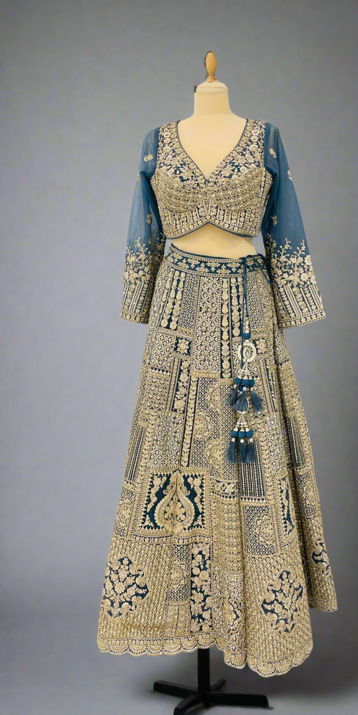 Shagun Dusty Blue Lehenga Set with Mirror-work | Inaayat by Divya Taimni