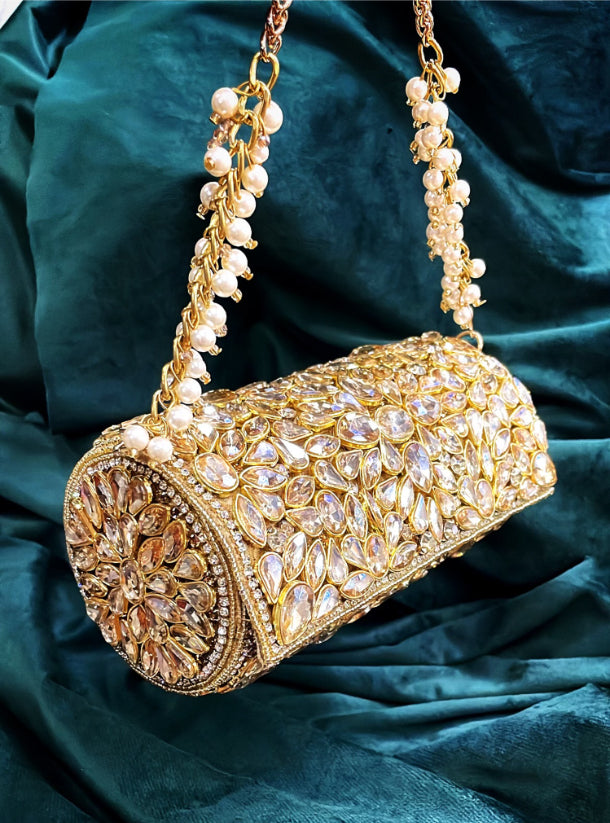 Gold Crystal & Stone Embellished Potli Bag |Al Falah