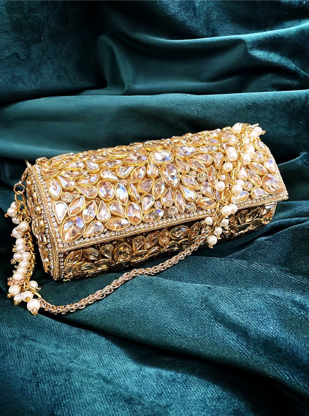 Gold Crystal & Stone Embellished Potli Bag |Al Falah