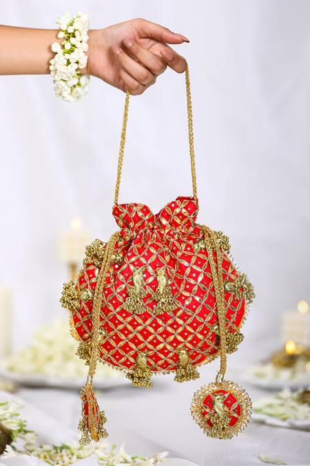 Chetana Red Drawstring Bag | 5 Elements by Radhika