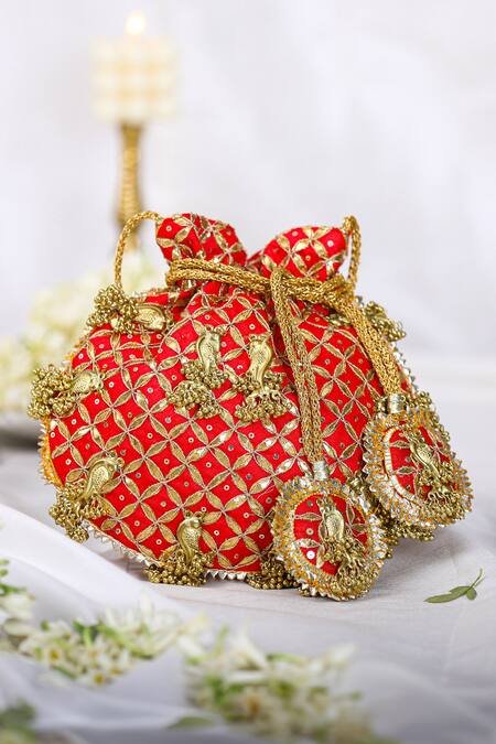 Chetana Red Drawstring Bag | 5 Elements by Radhika