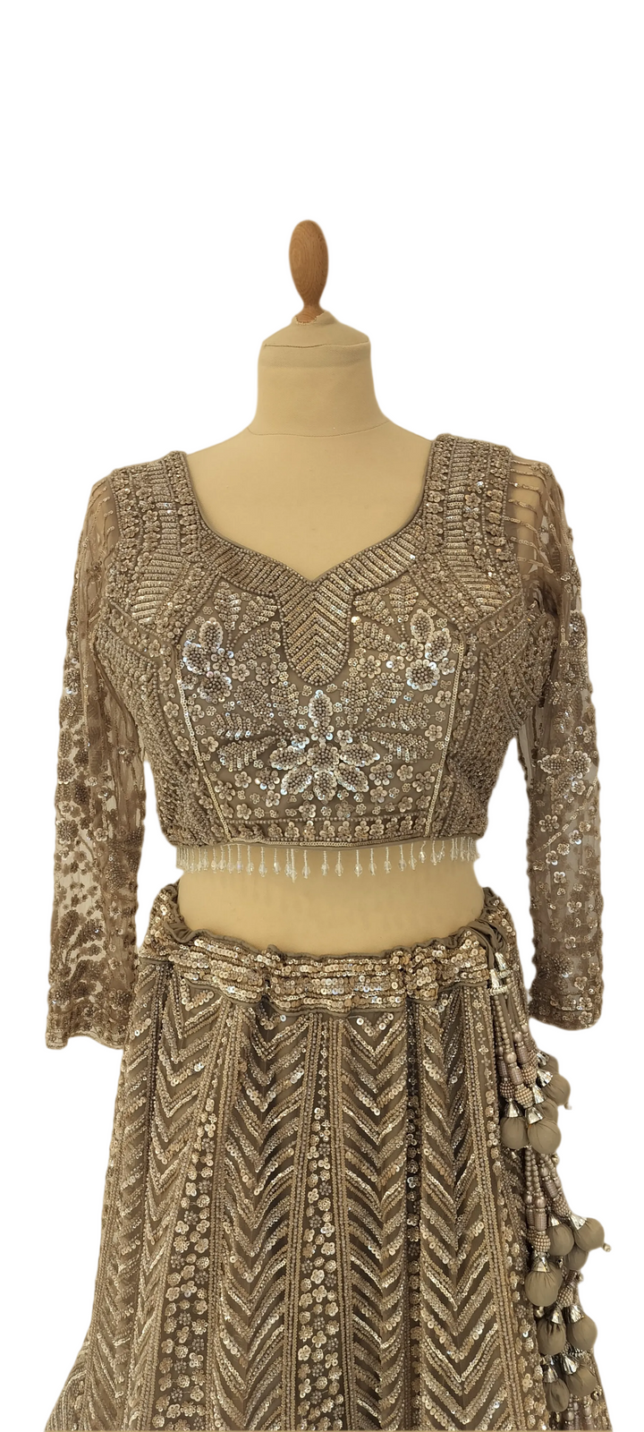 Shagun Metallic Mocha Beaded Sequins Lehenga | Inaayat by Divya Taimni