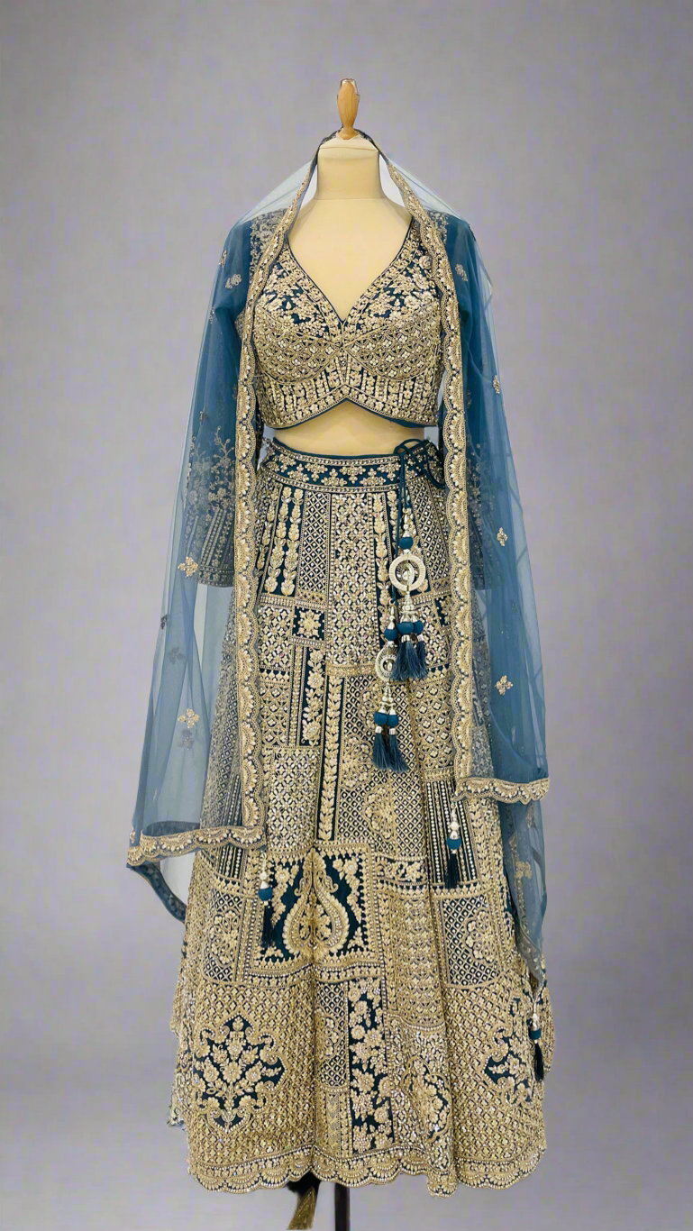 Shagun Dusty Blue Lehenga Set with Mirror-work | Inaayat by Divya Taimni