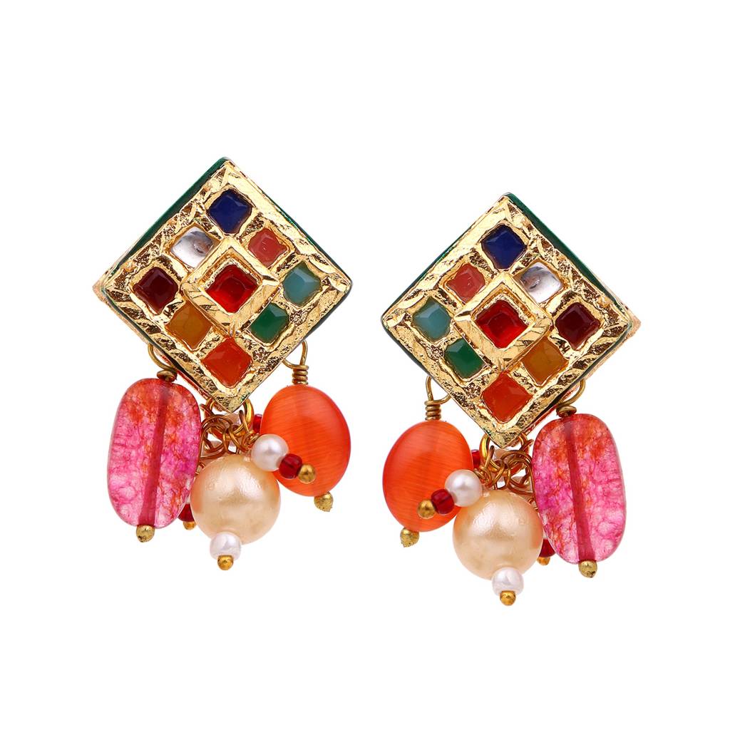 Gold Plated Navrattan kundan Earring| Astha Jagwani