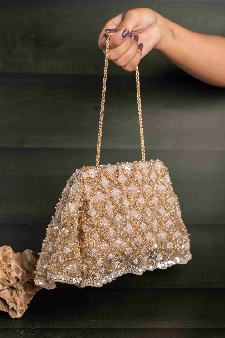 Silver & Gold Sequin & Bead Embroidered Clutch|Al Falah