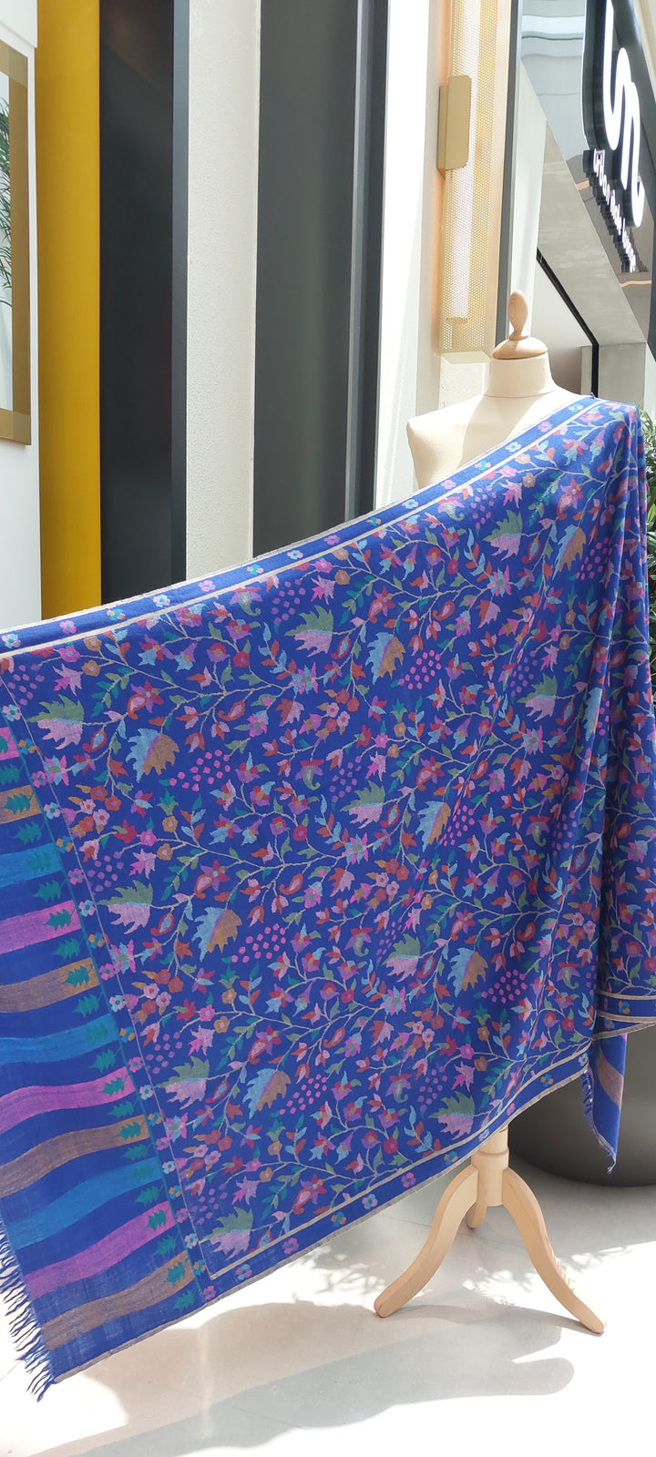 Emaan Cobalt Blue Kashmiri Kani Pashmina Shawl |House Of Inaayat