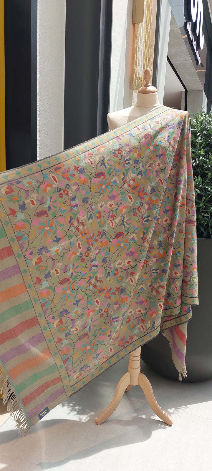 Emaan Grey Kashmiri Kani Pashmina Shawl |House Of Inaayat