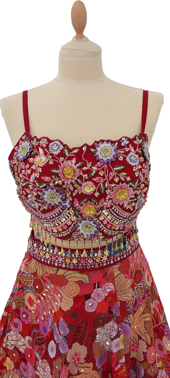 Marina Bohomian Floral Red,Yellow Lehenga and Cape Set | Inaayat by Divya Taimni