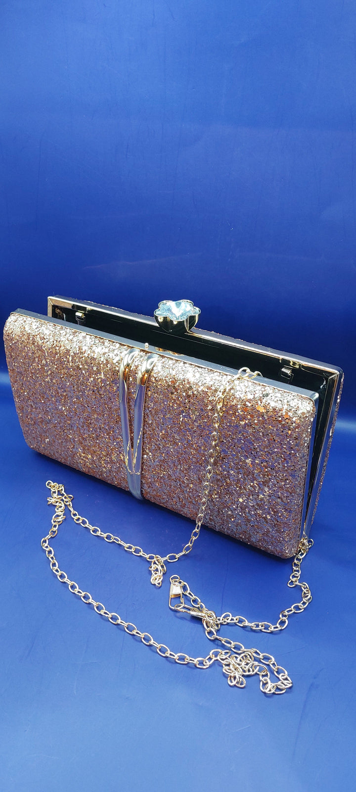 Elegant Rose Gold Sparkling Evening Clutch Purse | House of Inaayat