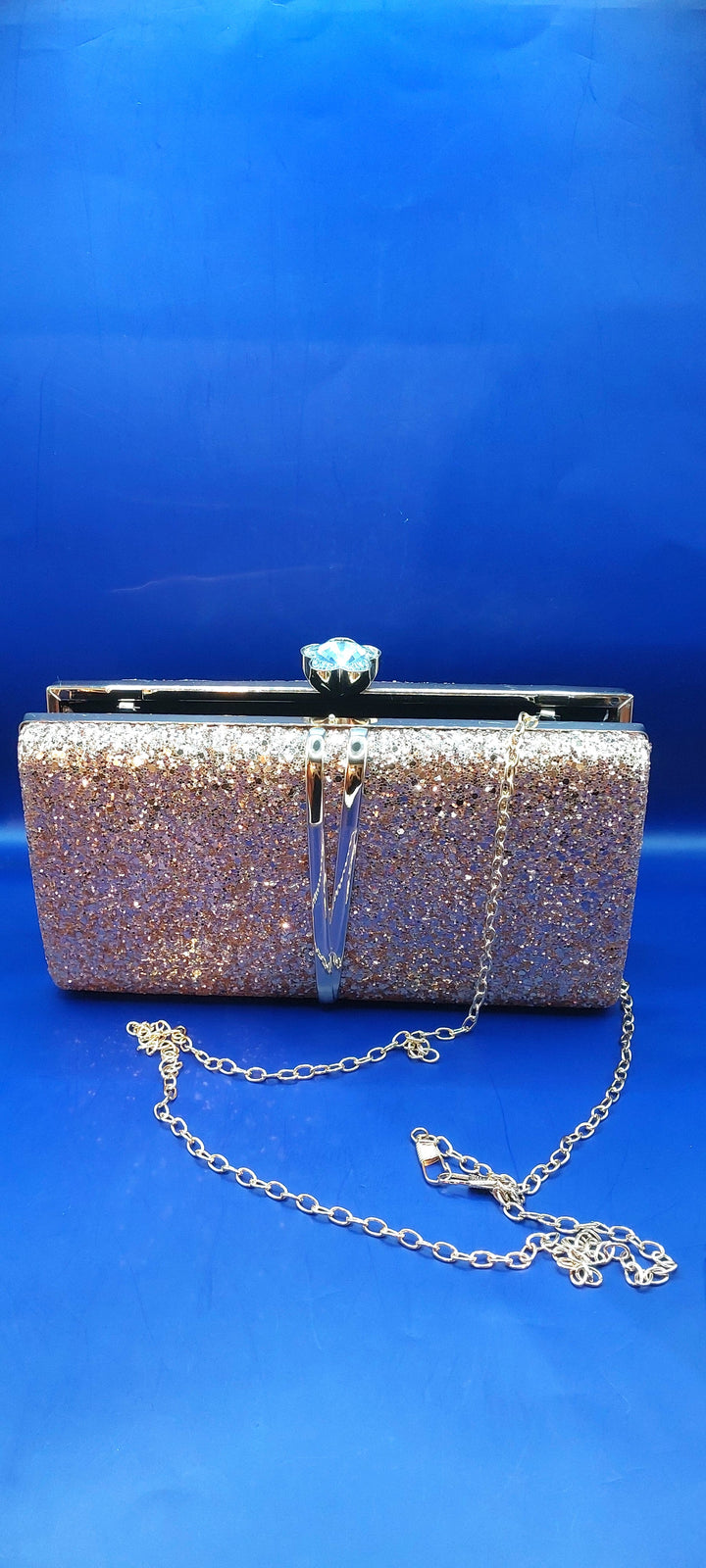 Elegant Rose Gold Sparkling Evening Clutch Purse | House of Inaayat