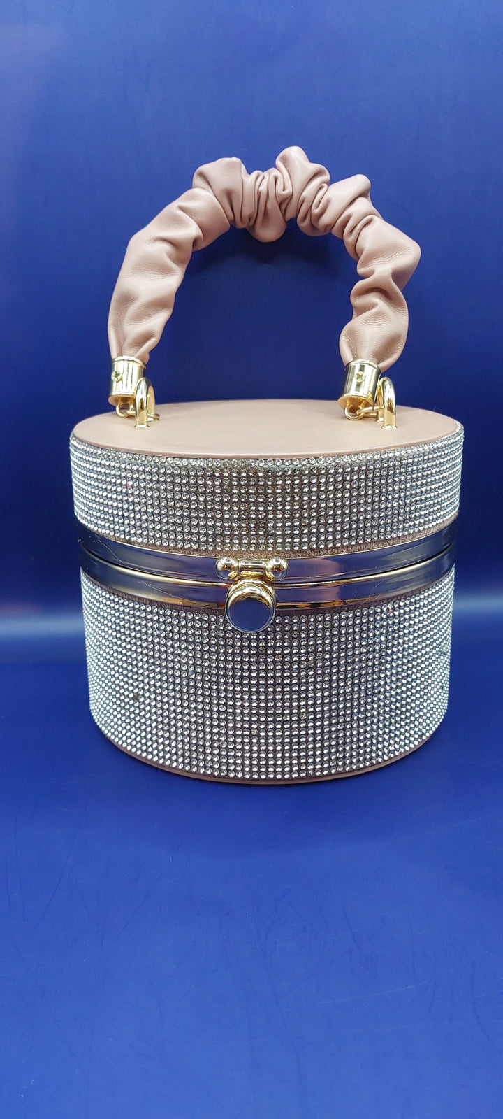 Baby Pink and Silver Circular Rhinestone Mini Bucket Bag | House of Inaayat