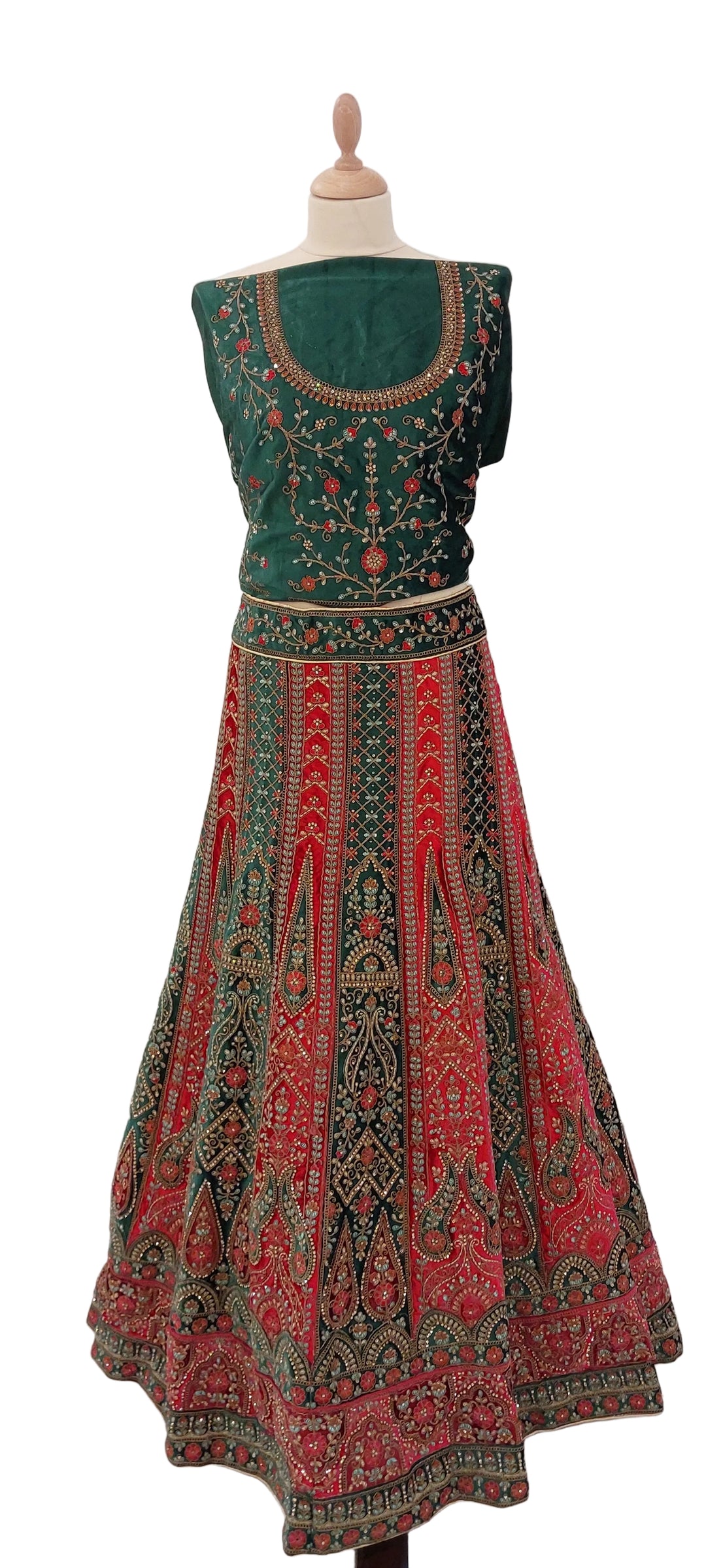 Emerald &amp; Ruby Velvet Heritage Lehenga Set | Inaayat by Divya Taimni