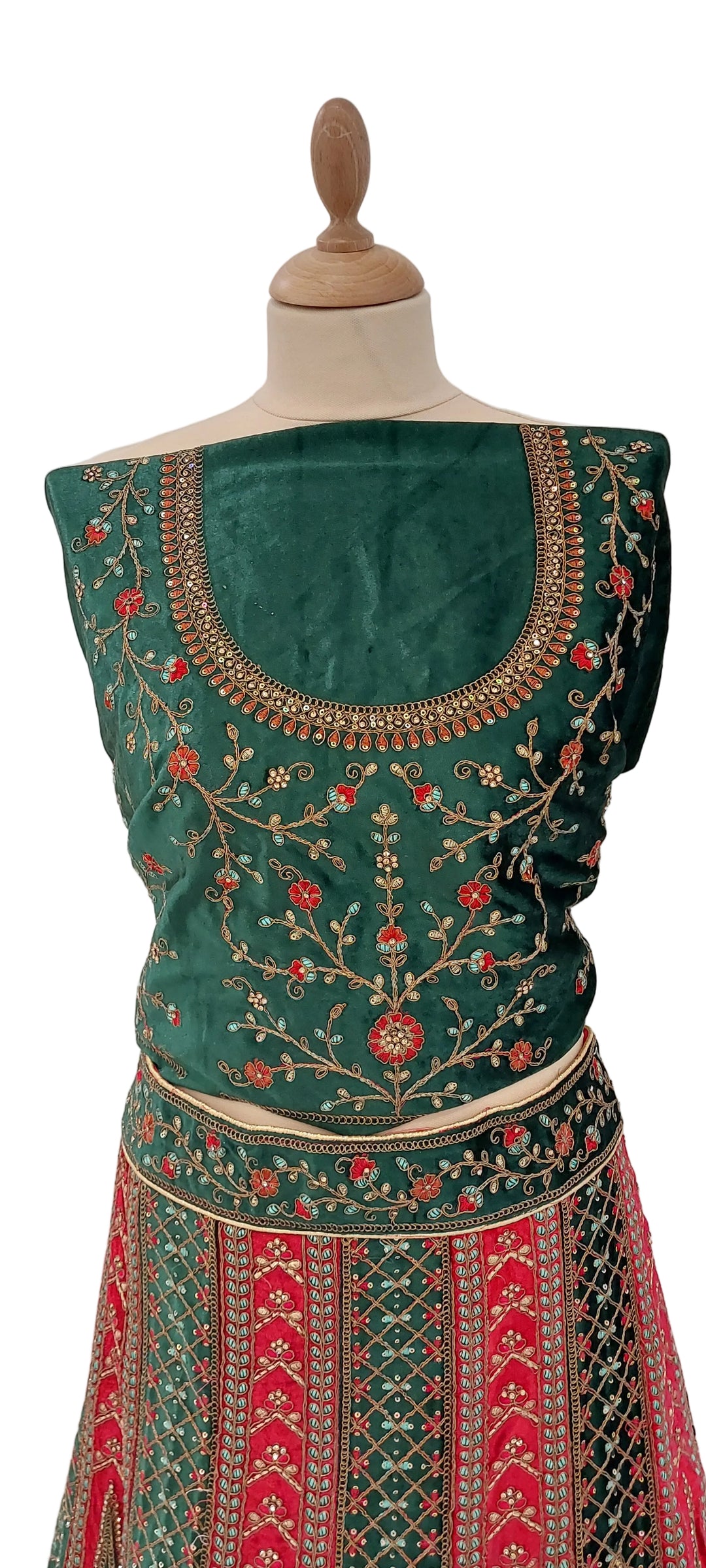 Emerald &amp; Ruby Velvet Heritage Lehenga Set | Inaayat by Divya Taimni