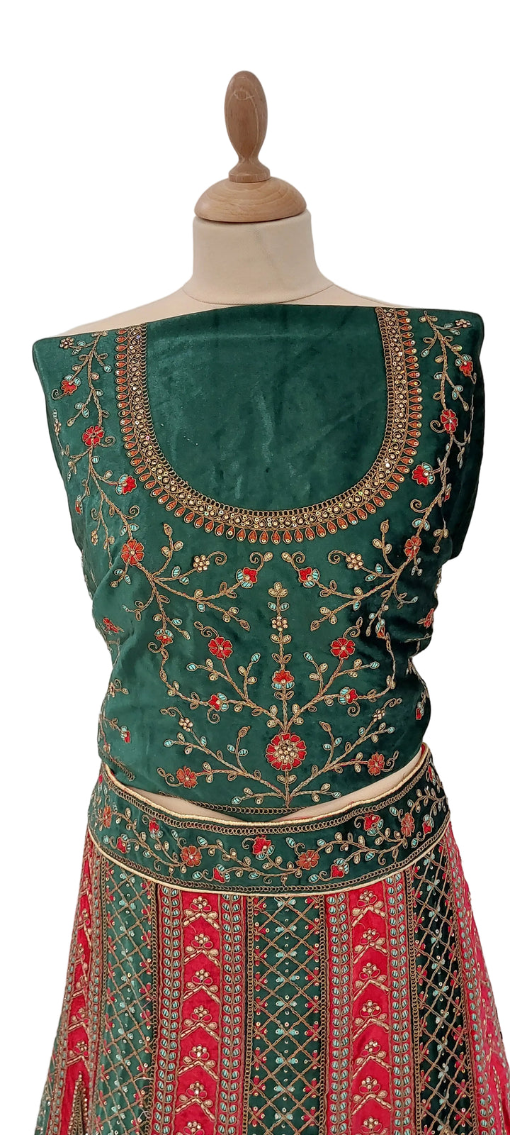Emerald &amp; Ruby Velvet Heritage Lehenga Set | Inaayat by Divya Taimni