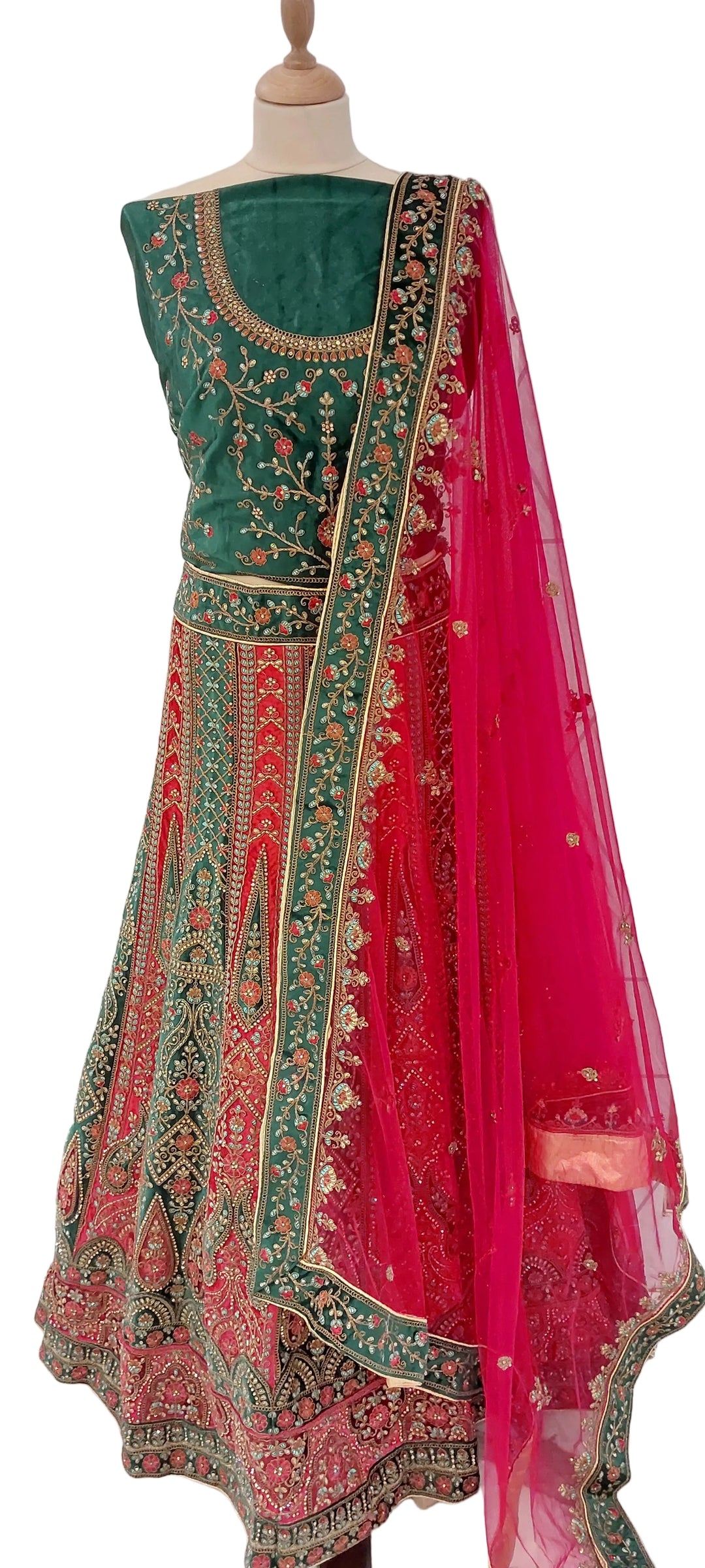 Emerald &amp; Ruby Velvet Heritage Lehenga Set | Inaayat by Divya Taimni