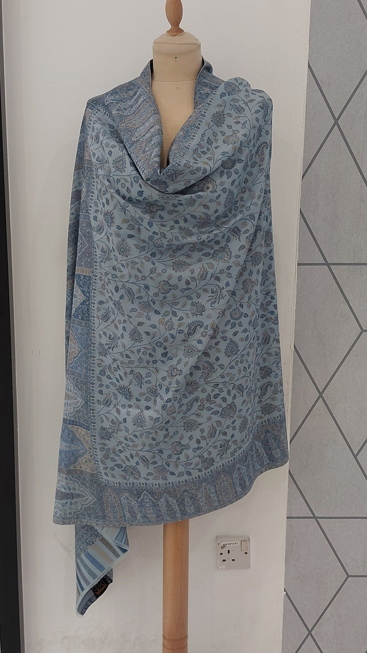 Bhoomi Ice Blue Cashmere Shawl |House Of Inaayat