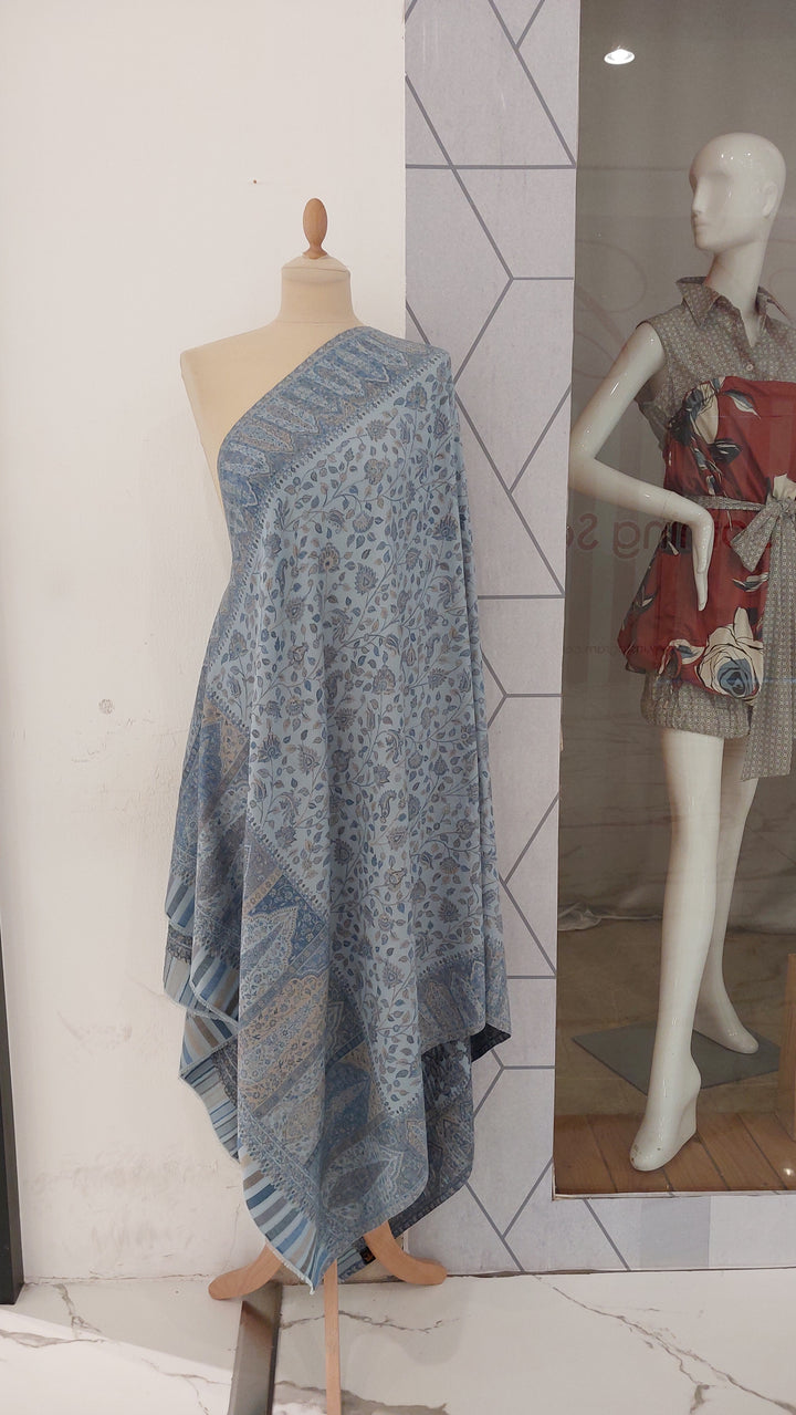Bhoomi Ice Blue Cashmere Shawl |House Of Inaayat