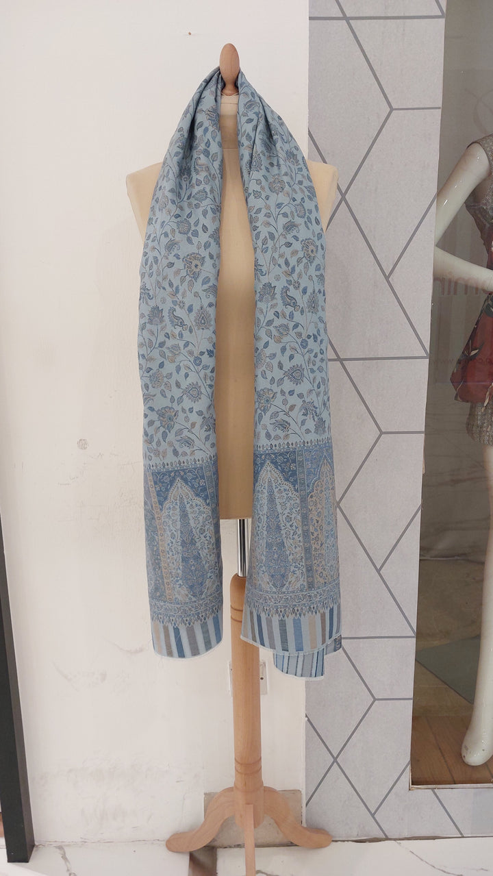 Bhoomi Ice Blue Cashmere Shawl |House Of Inaayat