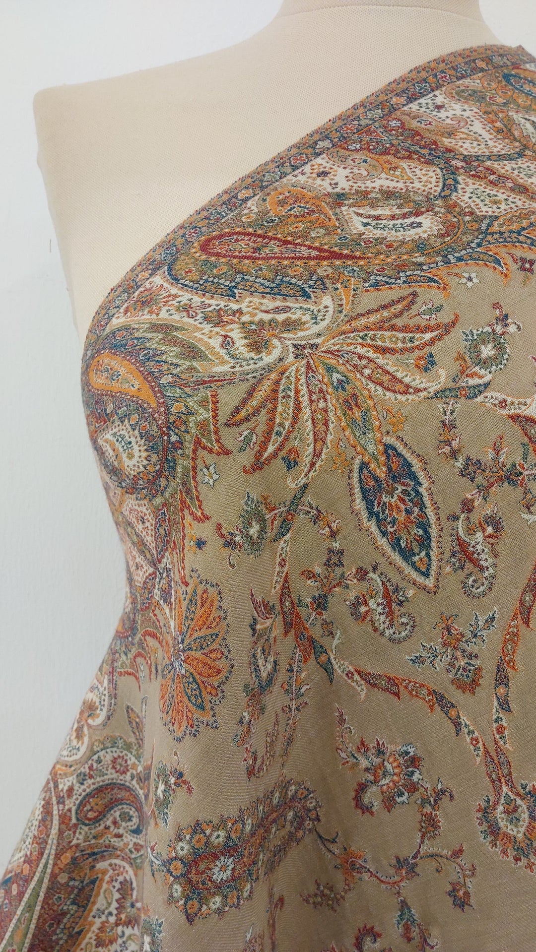 Bhoomi Beige & Turquoise Cashmere Shawl |House Of Inaayat