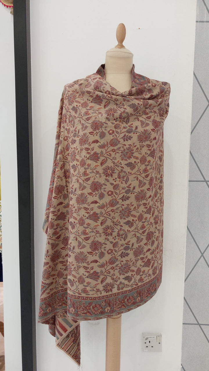 Bhoomi Beige & marrow Cashmere Shawl |House Of Inaayat
