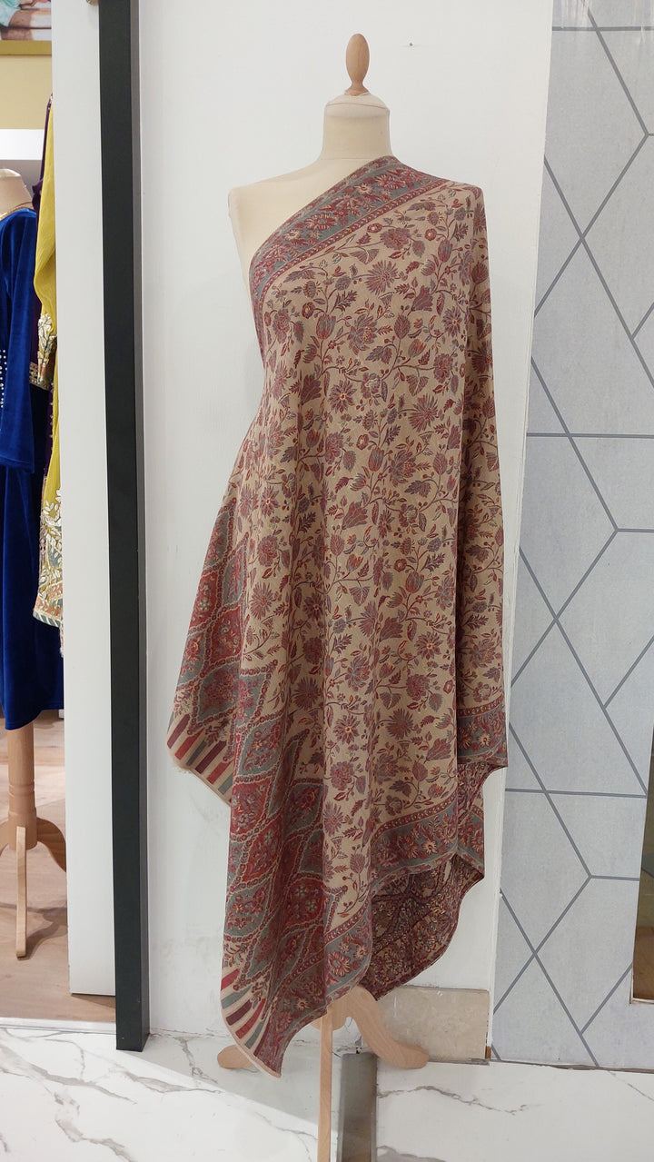 Bhoomi Beige & marrow Cashmere Shawl |House Of Inaayat