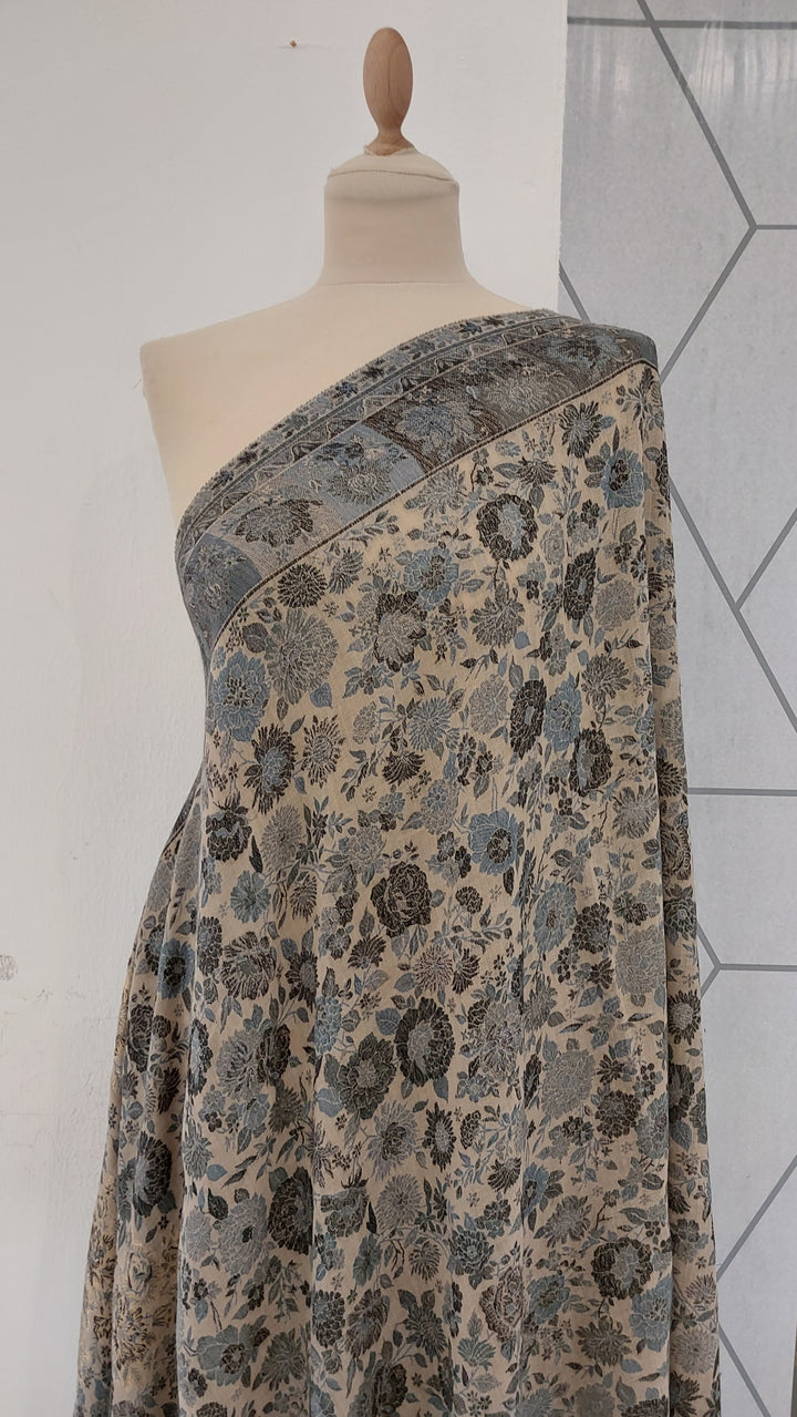 Bhoomi Grey & Blue Cashmere Shawl |House Of Inaayat