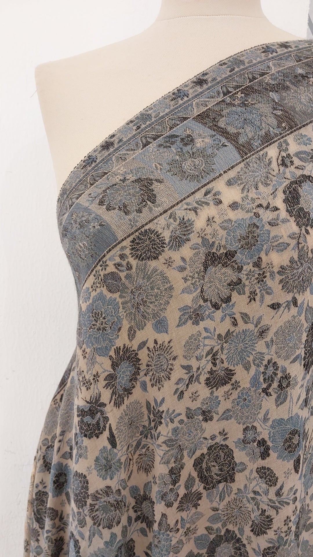Bhoomi Grey & Blue Cashmere Shawl |House Of Inaayat