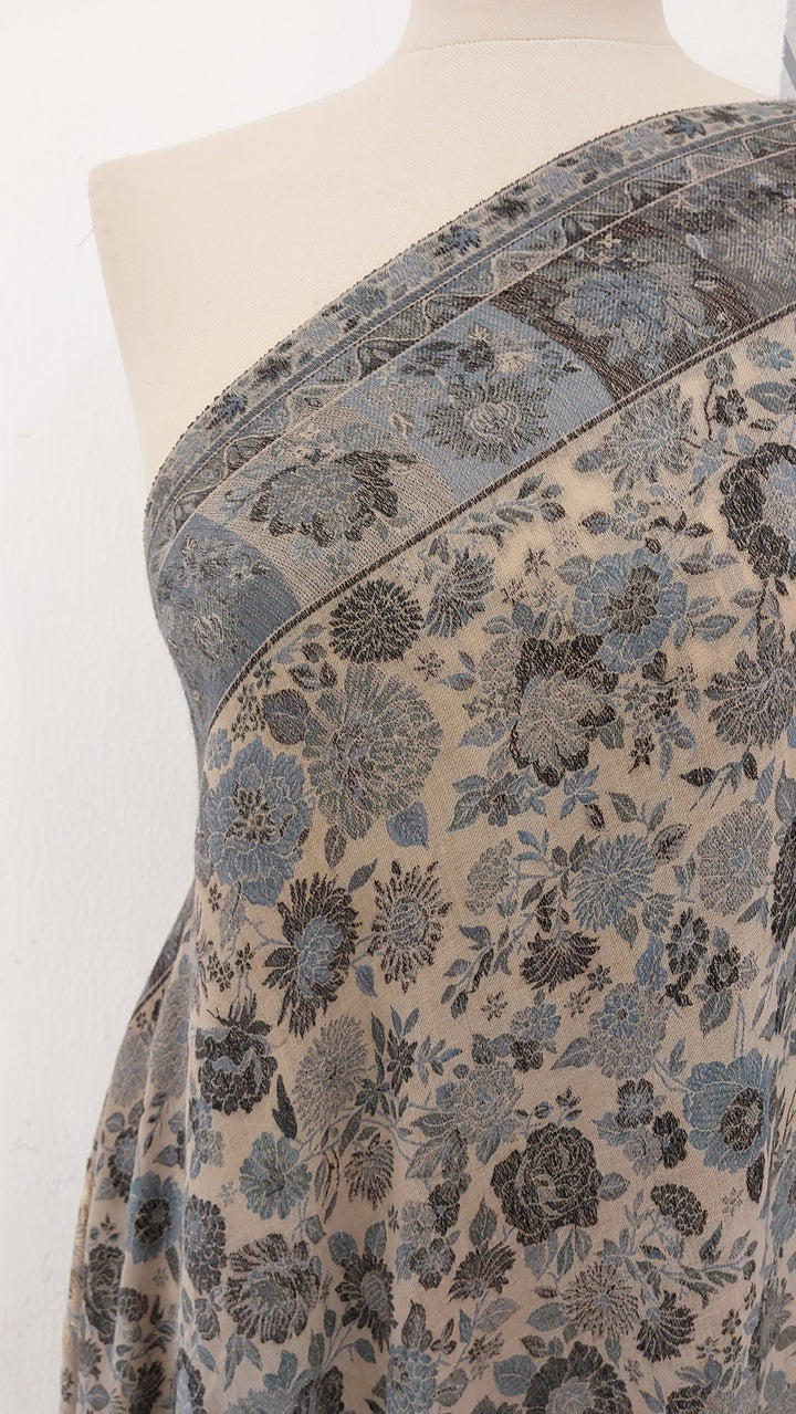 Bhoomi Grey & Blue Cashmere Shawl |House Of Inaayat