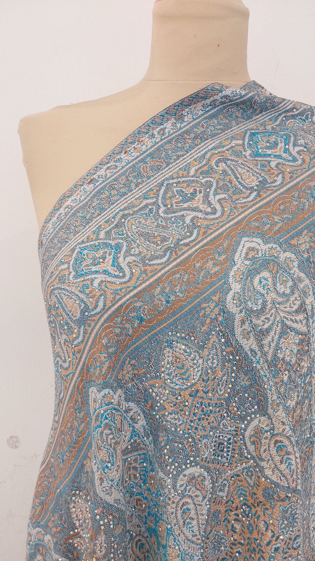 Simi Turquoise and Brown Cashmere with Rhinestones Scarf