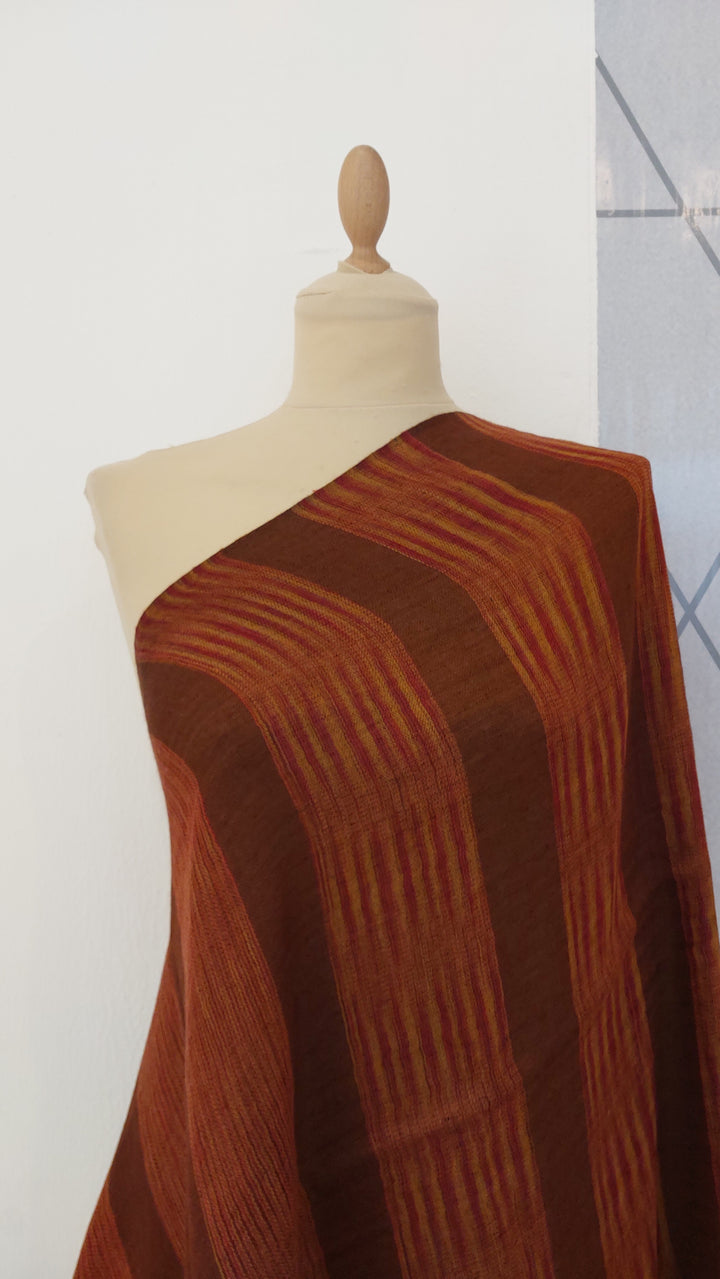 Copper Brown Stripe Reversible Cashmere Scarf | House of Inaayat