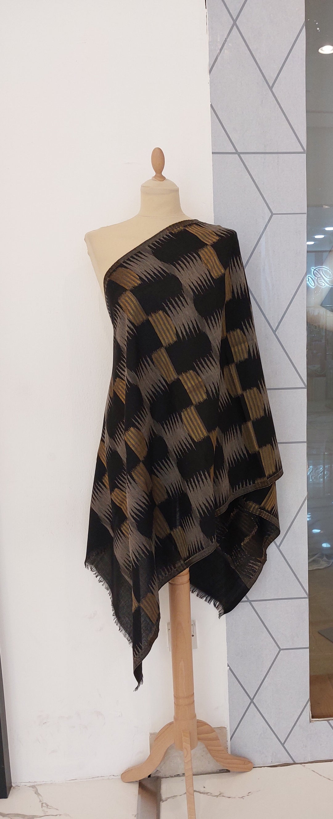 Ikat Design Cashmere Scarf in Wine Colour | House of Inaayat