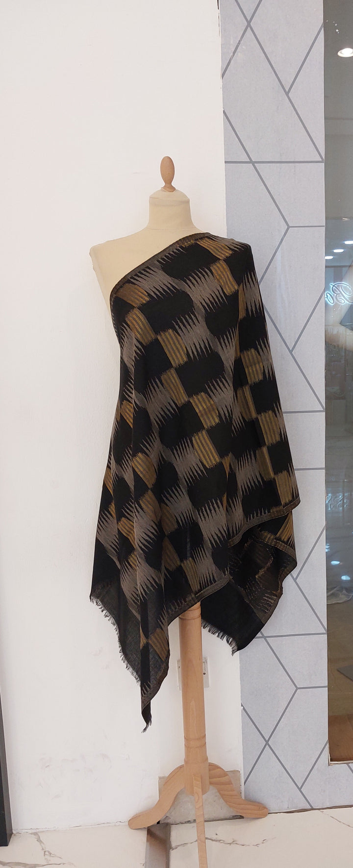 Ikat Design Cashmere Scarf in Wine Colour | House of Inaayat