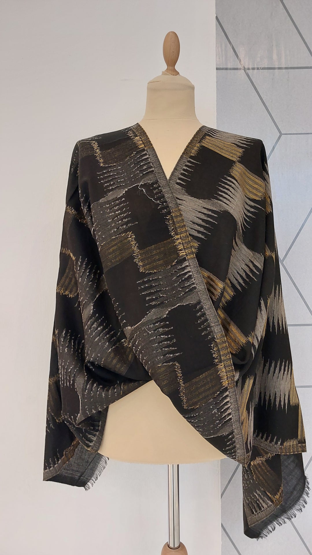 Ikat Design Cashmere Scarf in Wine Colour | House of Inaayat