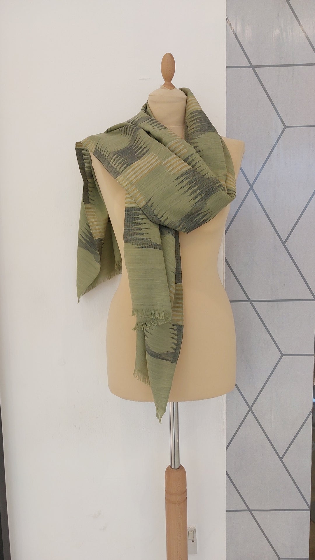 Ikat Design Cashmere Scarf in Wine Colour | House of Inaayat