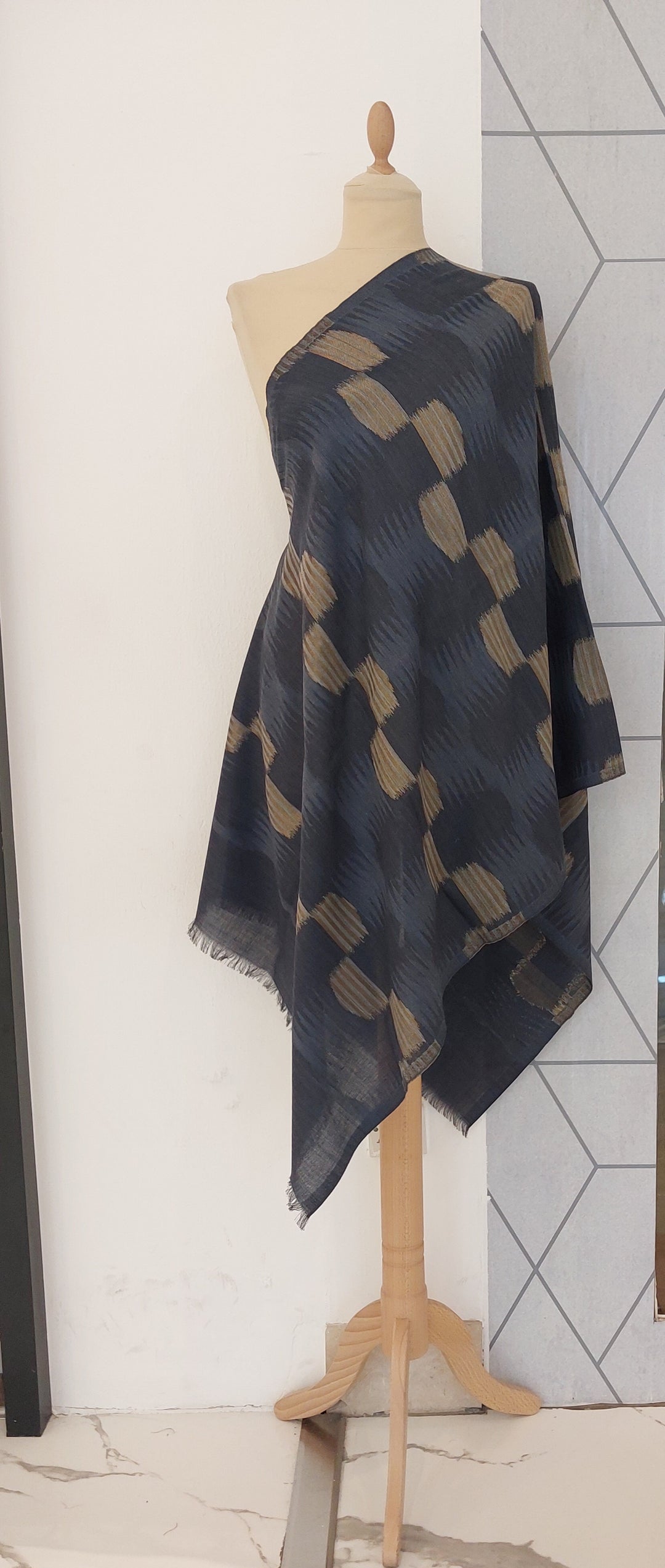 Ikat Design Cashmere Scarf in Wine Colour | House of Inaayat