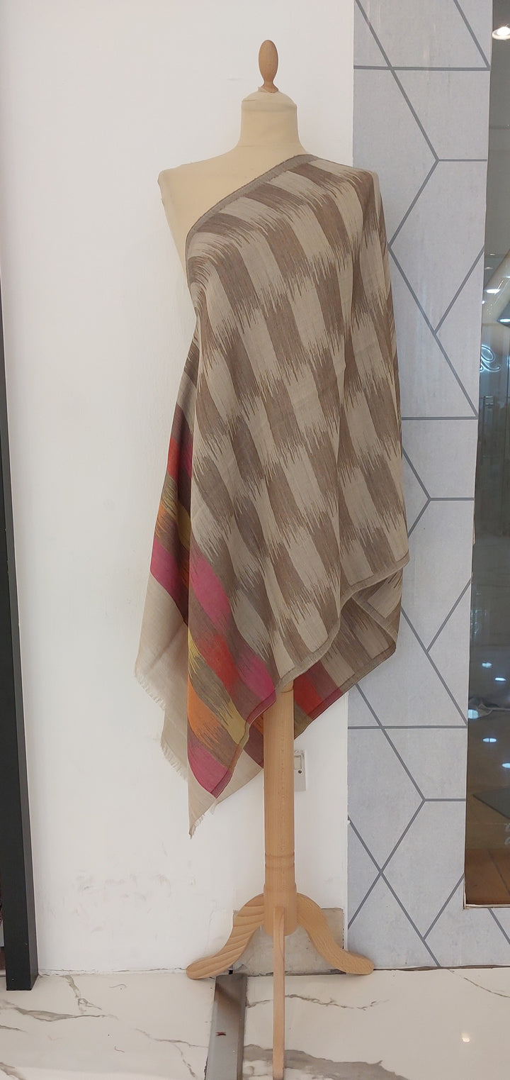 Ikat Design Cashmere Scarf in Wine Colour | House of Inaayat