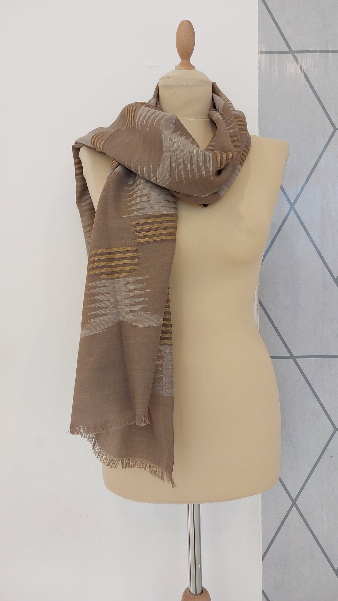 Ikat Design Cashmere Scarf in Wine Colour | House of Inaayat