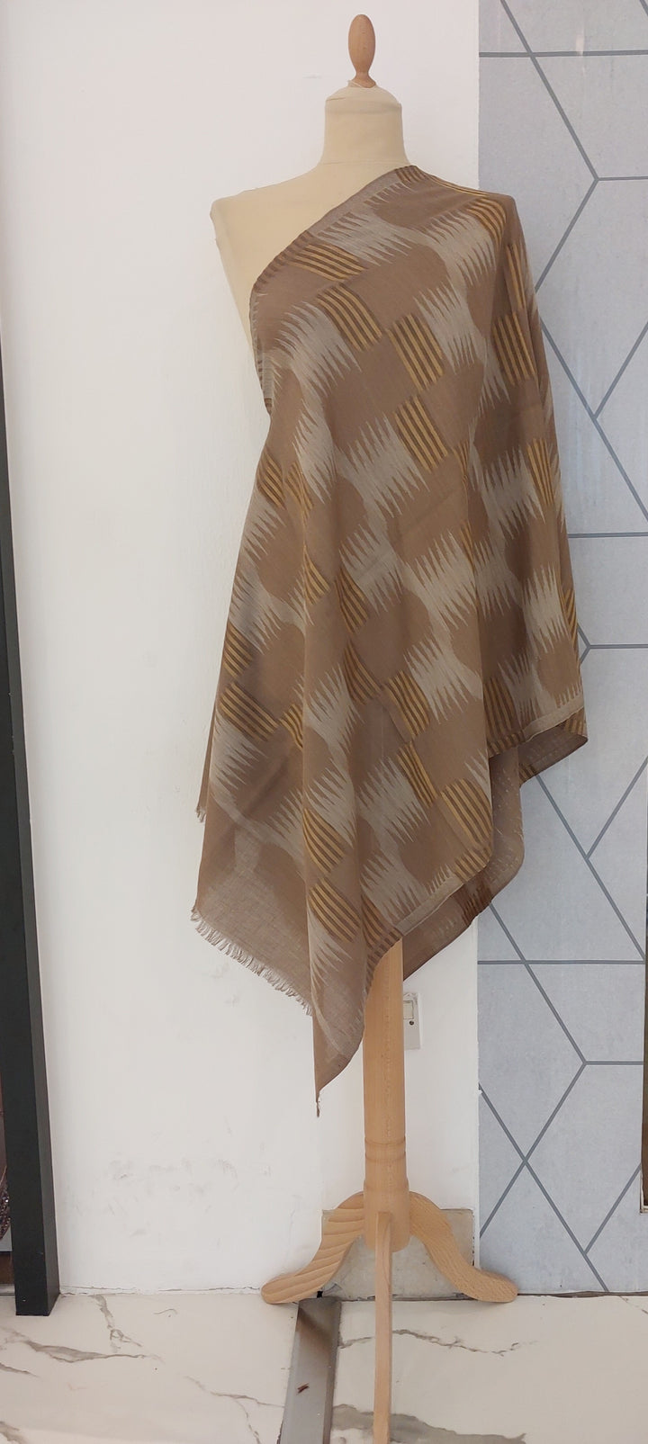 Ikat Design Cashmere Scarf in Wine Colour | House of Inaayat