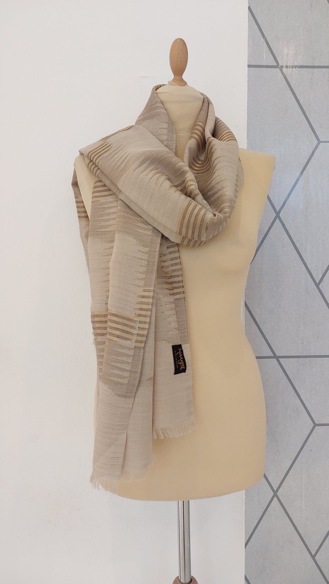 Ikat Design Cashmere Scarf in Wine Colour | House of Inaayat