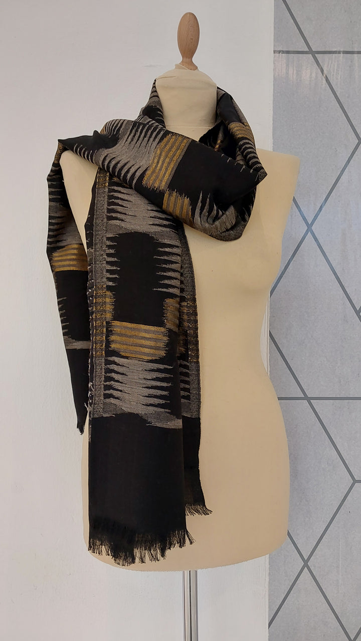 Ikat Design Cashmere Scarf in Wine Colour | House of Inaayat
