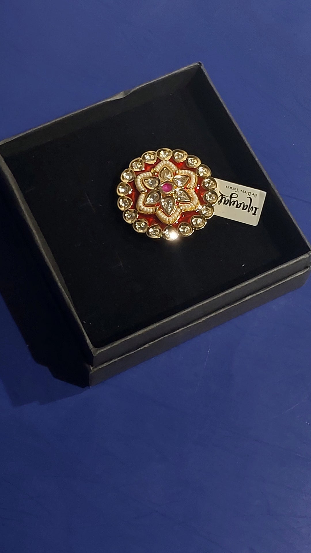 Red With Pearl Meenakari Adajustable Ring |Inaayat by Divya Taimni