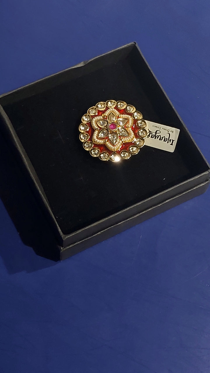 Red With Pearl Meenakari Adajustable Ring |Inaayat by Divya Taimni