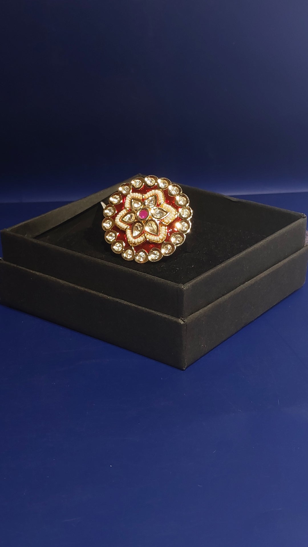Red With Pearl Meenakari Adajustable Ring |Inaayat by Divya Taimni