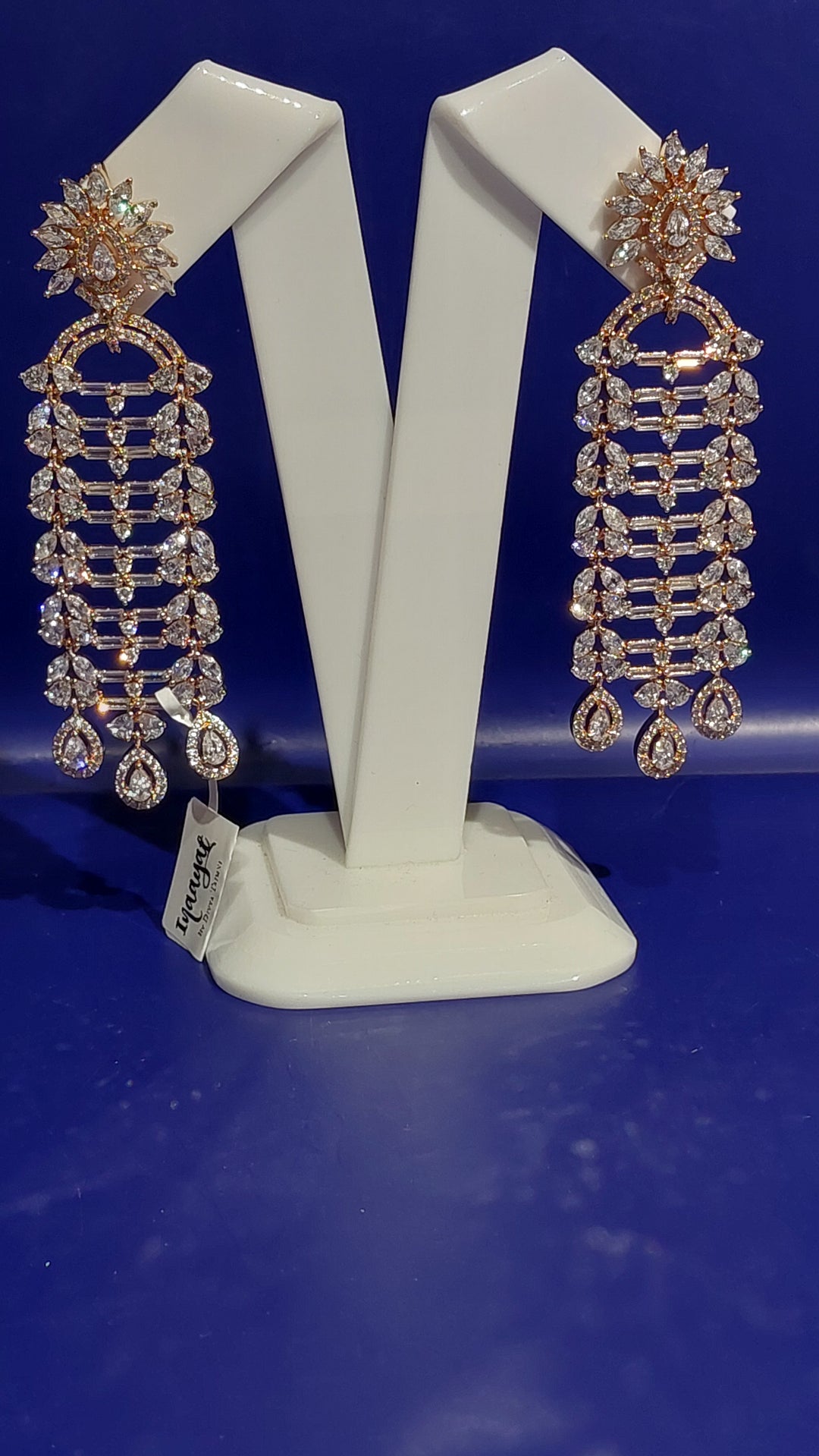 Silver Long Zircon Dangle Earring |Inaayat by Divya Taimni