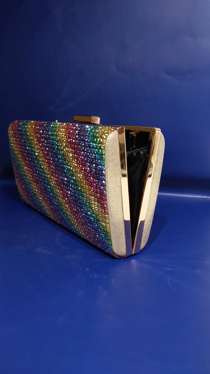 Multicolour Rhinestone Sparkling Evening Clutch Purse | House of Inaayat