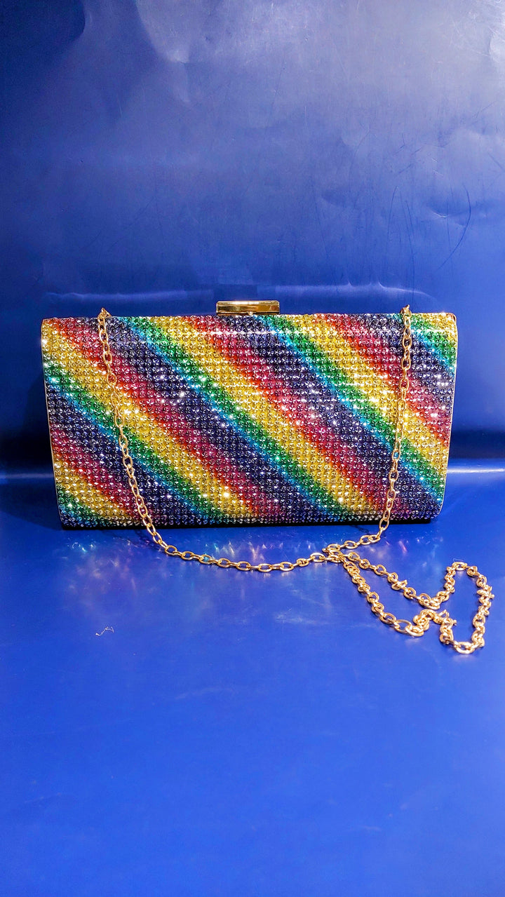 Multicolour Rhinestone Sparkling Evening Clutch Purse | House of Inaayat
