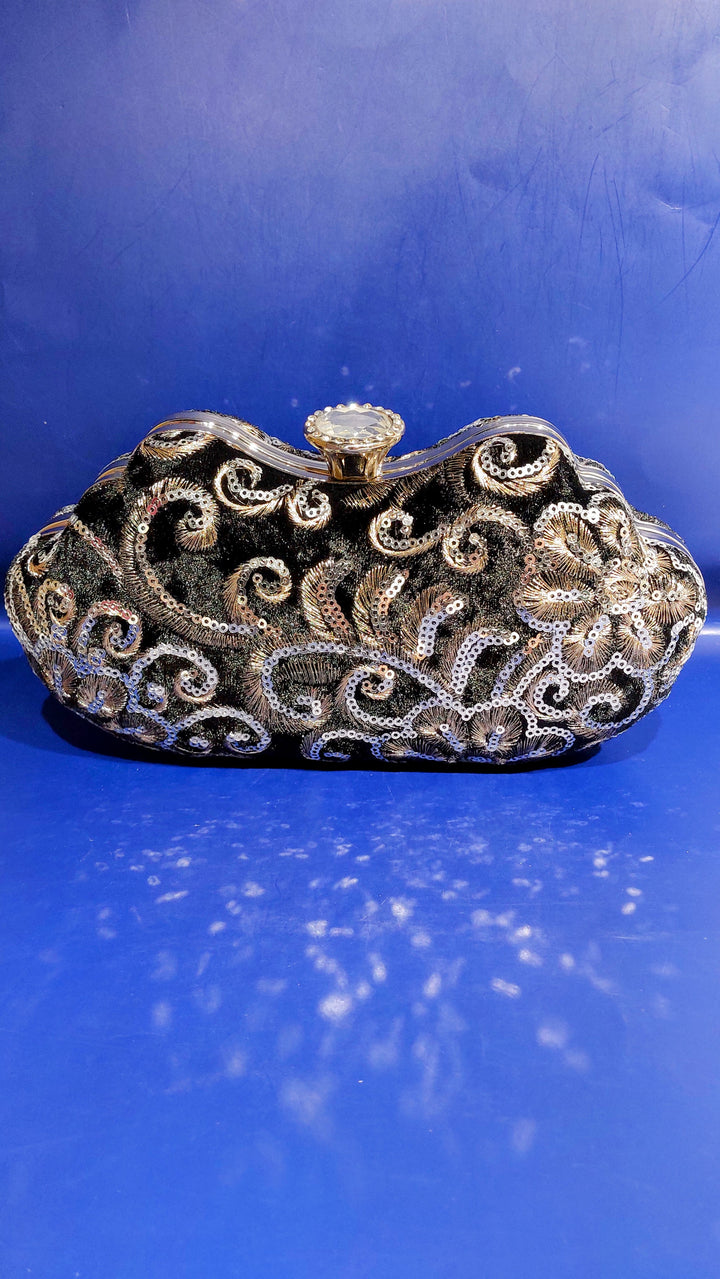 Velvet Black Evening Clutch Purse | House of Inaayat